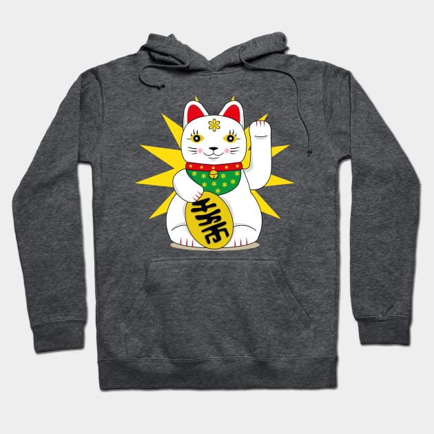 Lucky Maneki Neko White Beckoning Fortune Cat Hoodie by HotHibiscus